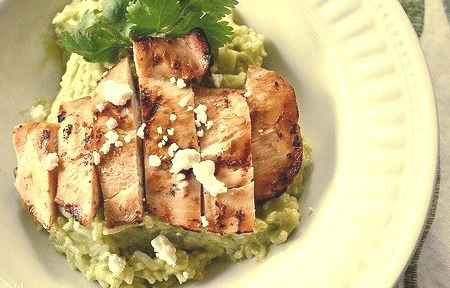Avocado & Feta Cheese Creamy Rice With Grilled Chicken. 