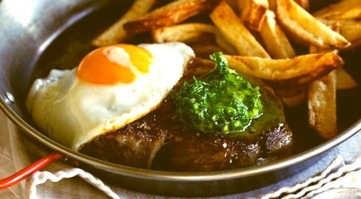 Steak And Egg With Herbed Chilli-Butter - With Chips