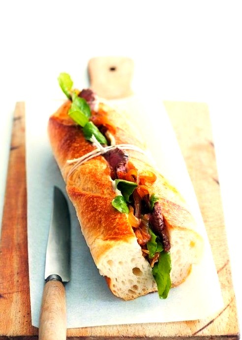 spicy lamb and caramelized onion baguette