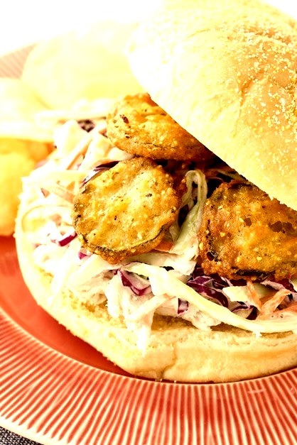 Summer Slaw Sandwiches with Fried Pickles