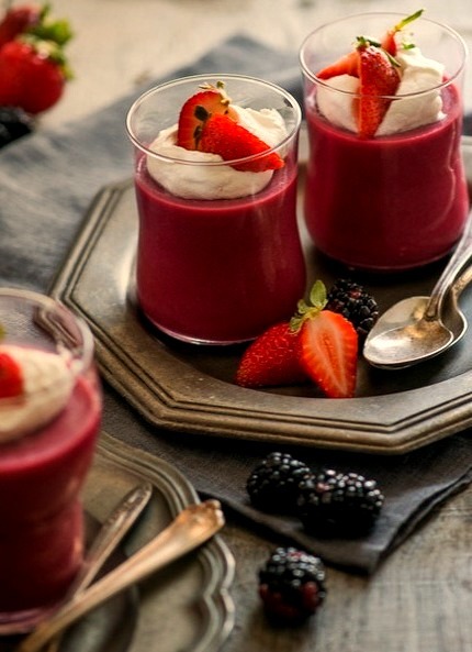 Strawberry Pudding w/Blackberries White on Rice Couple
